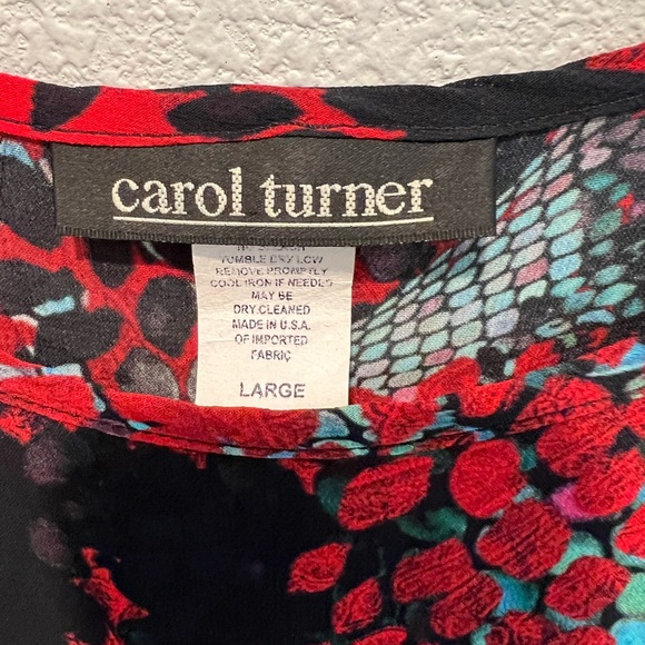 Carol Turner Semi Sheer Tunic Top Multicolor Snakeskin Print Shark Bite Hem L - Picture 6 of 6